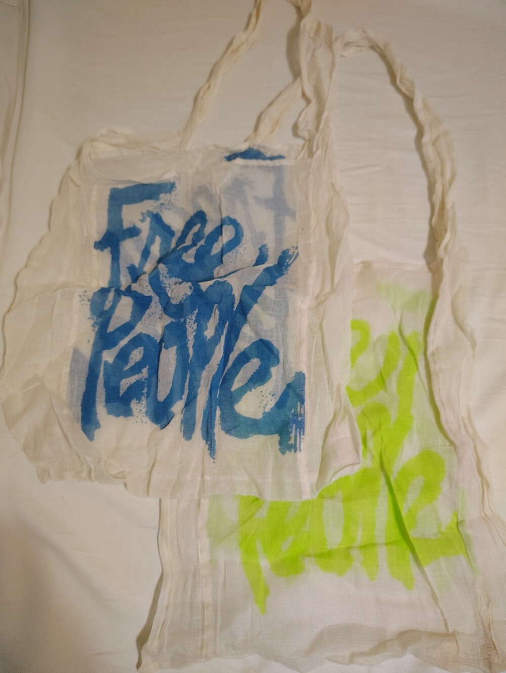 Free People Sheer reusable Tote with Blue and Green Logo